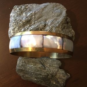 Brass and Alabaster Bangle Bracelet